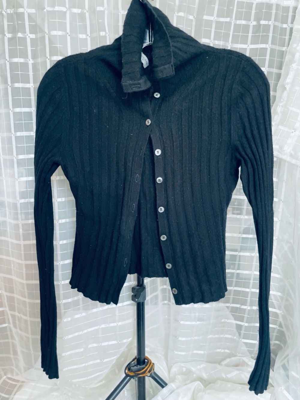 Morgane Le Fay Black Ribbed Button Cardigan - Picture 4 of 7